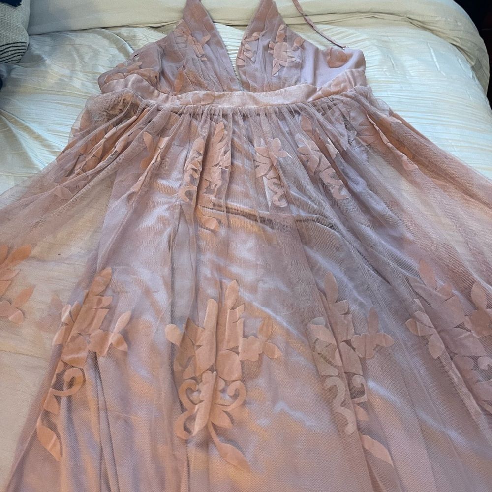 Dainty Houligan blush maxi dress spaghetti straps velvet flocking wedding small - Picture 13 of 16